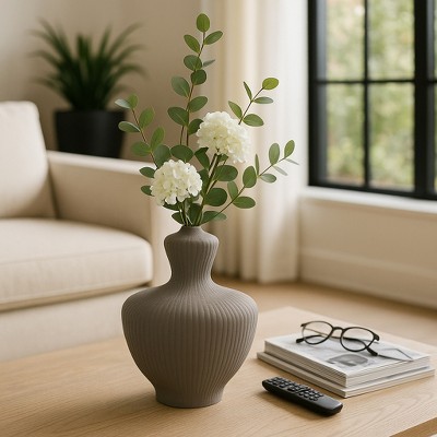 Decorative Ribbed Vase for Living Room Decor - Modern Flower Vase for Bedroom Styling, Office Spaces, or Home Decor Accent