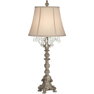 Barnes and Ivy French Cottage Table Lamps with Table Top Dimmer Antique White Crystal Beige Fabric Bell Living Room Entryway