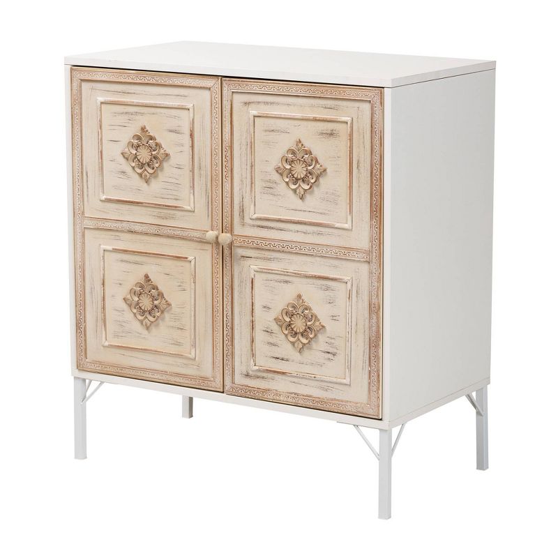 Favian Two-Tone Wood and Metal 2 Door Sideboard Dining Cabinet White/Weathered Brown - Baxton Studio, 5 of 13