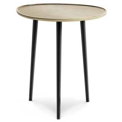 Gold and Black Round Metal Side Table with Tripod Legs