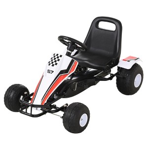Aosom Pedal Go Kart Children Ride on Car Racing Style with Adjustable Seat, Plastic Wheels, Handbrake and Shift Lever, White - 1 of 4