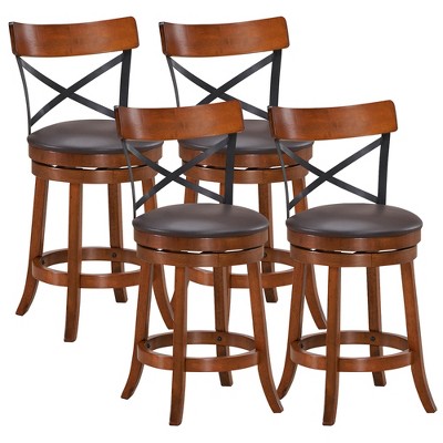 Costway Set of 4 Bar Stools Swivel 25'' Dining Bar Chairs with Rubber Wood Legs
