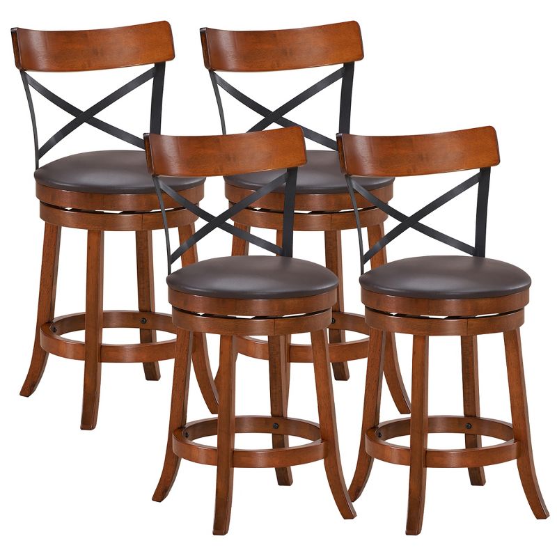 Costway Set of 4 Bar Stools Swivel 25'' Dining Bar Chairs with Rubber Wood Legs, 1 of 11
