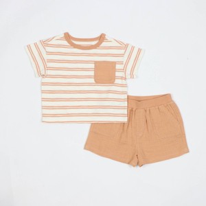Baby Boys' Rust Striped Pocket T-Shirt & Shorts Set - Cloud Island™ Brown - 1 of 4