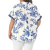 Women's Plus Size Floral Print Button Down Collared V Neck Roll Short Sleeve Elegant Summer Shirts - Agnes Orinda - 4 of 4