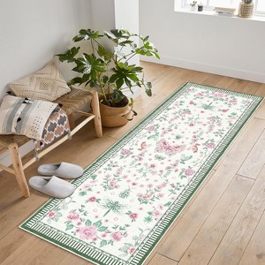 GustoWave Various sizes Modern Floral Machine Washable Indoor Waterproof Area Rug for Bedroom, Living Room, Pink - 1 of 4