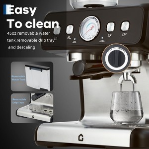 20 Bar Pressure Stainless Steel Espresso Machine with Grinder, 2.8L Removable Water Tank, Milk Frother Steam Wand - 1 of 4