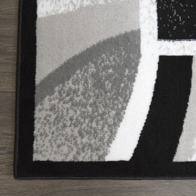 Black and Gray Abstract Border Area Rug, 21" x 35"