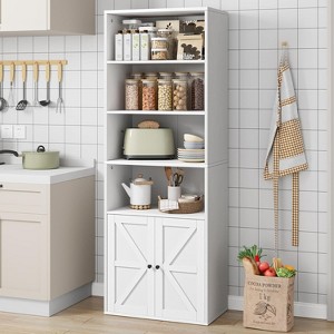 Farmhouse 71.4in Tall Bookcase with Doors 11.8in Depth Display Storage Shelves Industrial Bookcases Wooden 6 Shelf Bookshelves for Home Office - 1 of 4