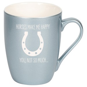 100 North Horseshoe 10 Ounce Frosted Blue Metallic Finish, Comfortably Fits Your Hands, New Bone China Coffee Tea Cup Mug, Horses make me happy, You - 1 of 1