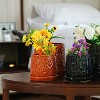 KTMBDW Ceramic Planter Pot Set of 2, Modern Flowerpot with Drainage Hole and Saucer, Embossed Leaf Design Flowerpot for Patio, Garden - 3 of 4