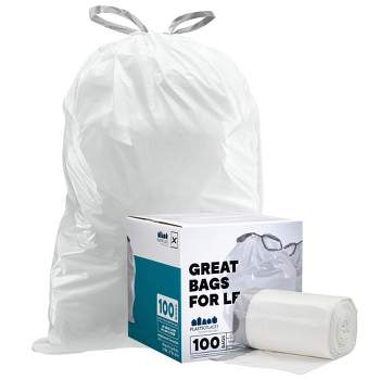 simplehuman Code C Custom Fit Liners, Drawstring Trash Bags, 10-12 Liter / 2.6-3.2 Gallon, 60 Count, White