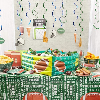 Green Football Themed Plastic Rectangular Tablecloth Set