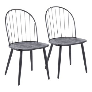 LumiSource Set of 2 Riley Industrial Dining Chairs Metal/Wood Black/Black: Mid-Century Modern, Floor Protectors, 250lb Capacity - 1 of 4