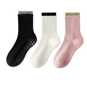 Anna-Kaci Womens Non-Slip Grip Crew Socks 3 Pair Pack Custom Color Combos Soft Ribbed Cotton with 3D Silicone Heel - 1 of 4