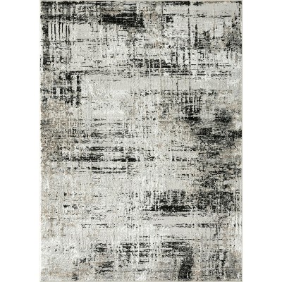 Gray Abstract Washable 8' x 10' Synthetic Area Rug