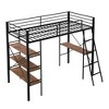 Twin Size Metal Loft Bed with Shelves and Desk, Black - ModernLuxe - 4 of 4