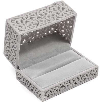 Sparkle and Bash Velvet Double Ring Box, Grey Jewelry Gift Box (3.3 x 2.3 x 1.8 In)