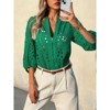 Imily Bela Women's deep V-neck hollow-out blouse, 3/4 puff sleeves, front button design, spring and autumn blouse - 3 of 4