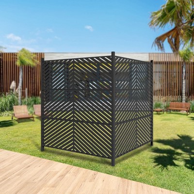 Grungis 47"x 47"No-Dig Patio Decorative Screen for Outdoor,All-Weather Privacy Fence Panels with Fence Kit Design for Yard & Garden,Black