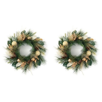 Sullivans Set of 2 Artificial Pine and Bells Wreath 24"H Green