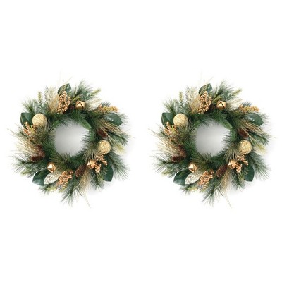 Sullivans Set of 2 Artificial Pine and Bells Wreath 24"H Green