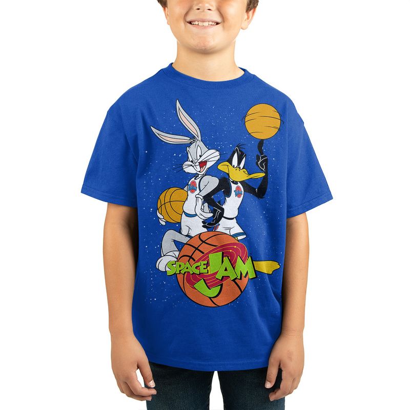 Space Jam Looney Tunes Cartoon Youth Boys Blue Shirt, 1 of 4
