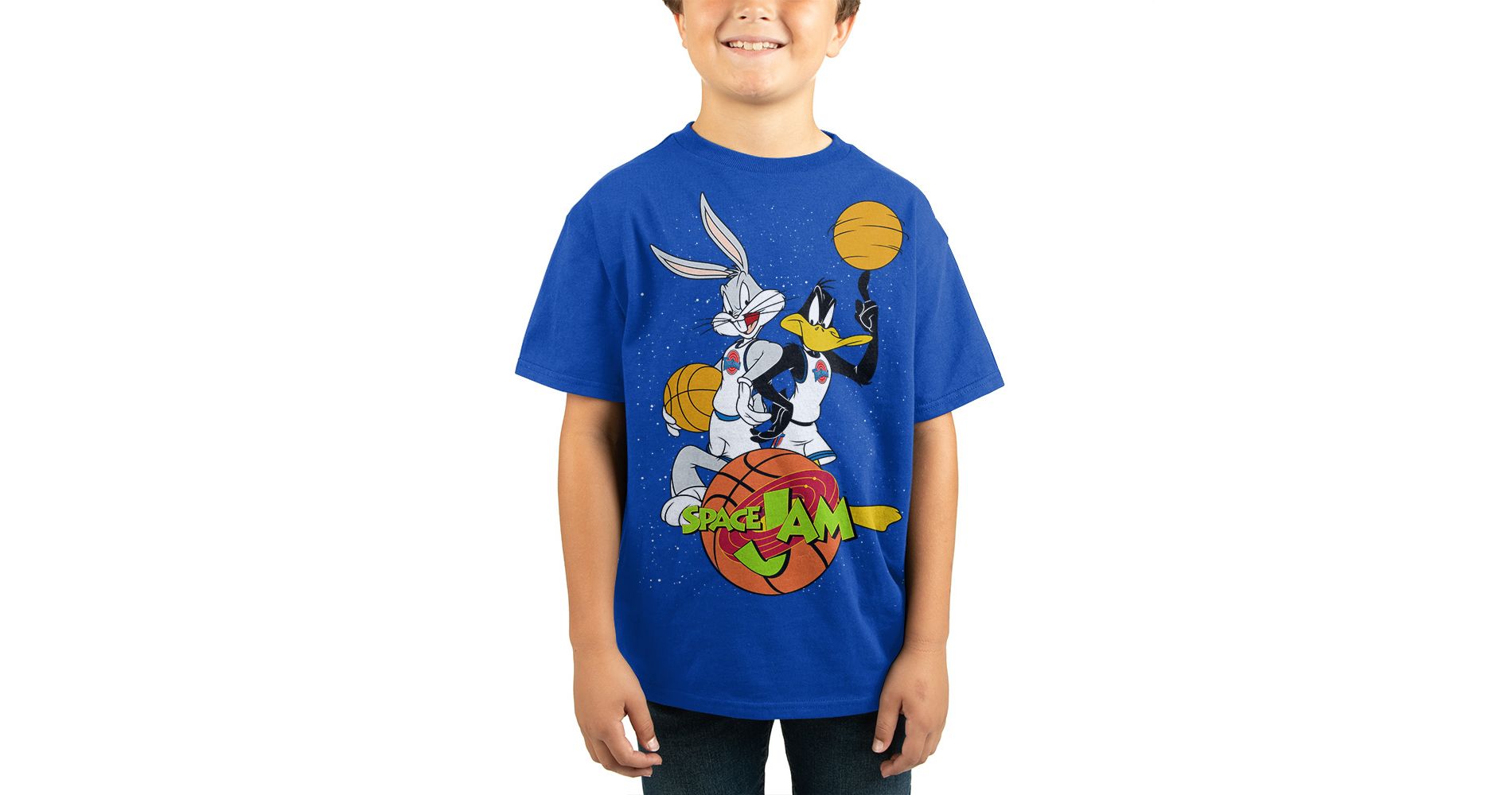Space Jam Looney Tunes Cartoon Youth Boys Blue Shirt
