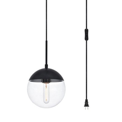 Eclipse 8" Globe Black & Clear Glass Plug-In Pendant Light