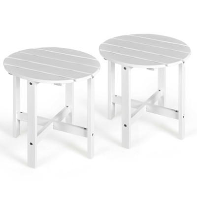 Costway 2 PCS 18'' Patio Round Side End Coffee Table Wooden Slat Deck