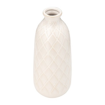 Ivory Beige 12" Ceramic Plaid Textured Vase