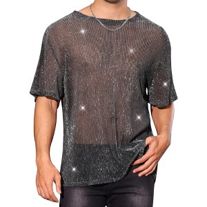 Lars Amadeus Men's See-Through Short Sleeve Party Holiday Shiny T-Shirt - 1 of 4