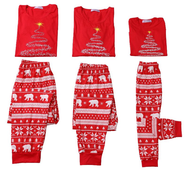 cheibear Christmas Tree Long Sleeve Tee and Plaid Pants Loungewear Family Pajama Sets, 3 of 5