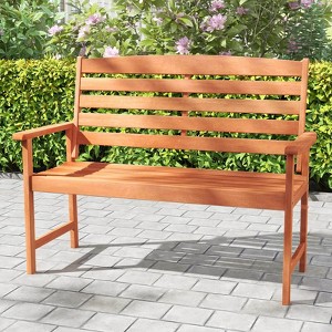 Costway Wooden Garden Bench 2-Person Patio Loveseat with Slatted Backrest Natural - 1 of 4