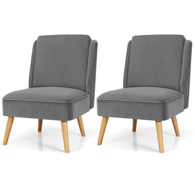 Costway 2PCS Velvet Accent Chair Single Sofa Chair Leisure Chair with Wood Frame