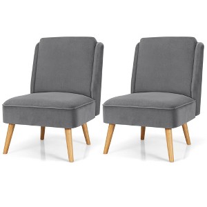 Costway 2PCS Velvet Accent Chair Single Sofa Chair Leisure Chair with Wood Frame - 1 of 4