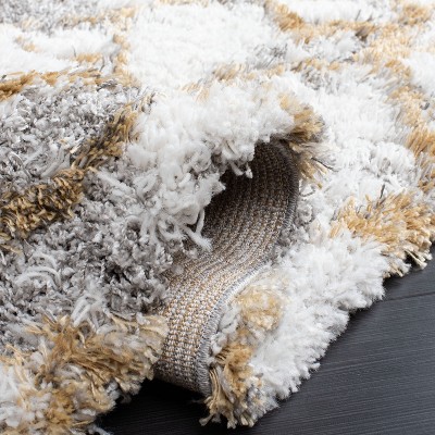 Ivory and Gold Abstract Shag 3' x 3' Square Rug