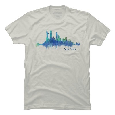 Men's Design By Humans New York City Skyline v05 Cityscape Watercolor By HQPhoto T-Shirt