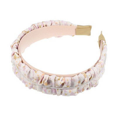 Unique Bargains Women's Floral Ruched Non-slip Faux Pearl Headbands Pink 1 Pc