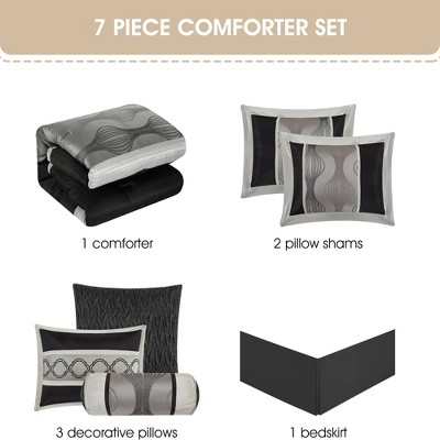 Queen Black and Silver Microfiber 7-Piece Comforter Set