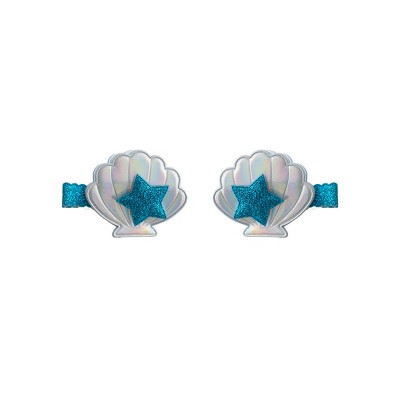 Summer Crystal - Sea Shell Hair Clips with Embedded Pearl - 1 Pair