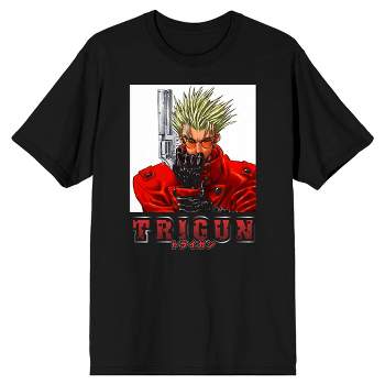Trigun Vash With Gun, Red Suit, Logo Men's Black Graphic T-Shirt