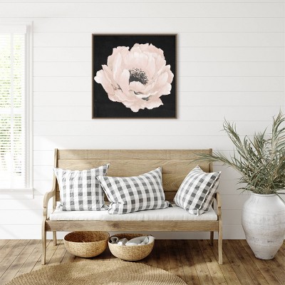 Pink Flower on Black Canvas with Bronze Beaded Frame