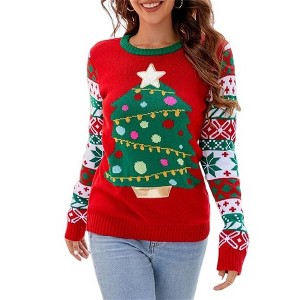 Womens Ugly Christmas Sweater Funny Santa Funny Xmas Holiday Party Knitted Pullover - 1 of 3
