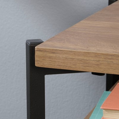 Sindoori Mango & Black Metal Industrial Desk with Open Shelves