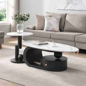 Oval and Round Nesting Coffee Table Set of 2 with Flexible Combination and Sturdy Construction - 1 of 4