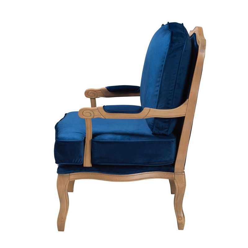 Baxton Studio Jules Traditional Navy Blue Fabric and French Oak Brown Finished Wood Accent Chair, 4 of 11