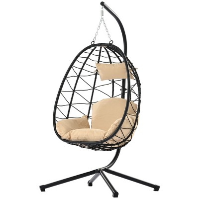 NicBex Indoor Outdoor Hanging Egg Chair with Cushion and Stand for Patio Bedroom Porch Garden,Blue