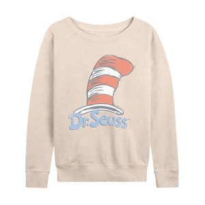 Women's - Dr. Seuss - The Cat in the Hat Logo Lightweight French Terry Wide Neck Long Sleeve Graphic Shirt - 1 of 4