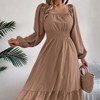 Coolmee Women Square Neck Long Sleeve Midi Dress Smaocked Waist Flowy Long Dress - 2 of 4